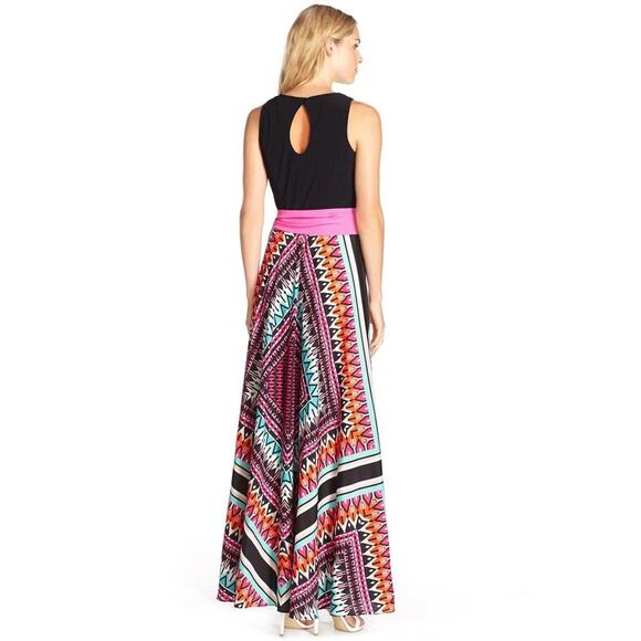 Eliza J Maxi Dress Women 14 Black Multicolor Scarf Print Jersey Sleeveless Lined - Picture 5 of 15